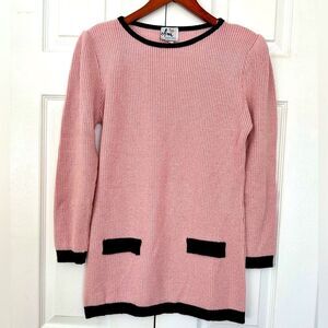 Vintage Neiman Marcus Sweater 70s/80s Blush Pink Knit with Black Trim Size S